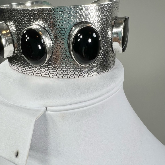 Statement Black Onyx 925 Large Gemstone Bangle Bracelet - Picture 2 of 8